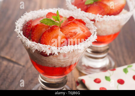 A serving of strawberry over tapioca and jelly Stock Photo