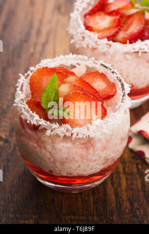 A serving of strawberry over tapioca and jelly Stock Photo