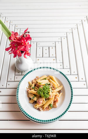 Bacon Aglio olio pasta Stock Photo