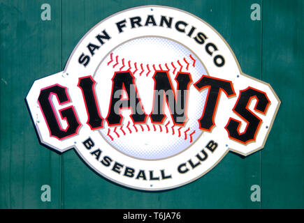 San Francisco, California, USA - 22nd May 2015 : Picture of a San Francisco Giants Baseball Club logo placard Stock Photo