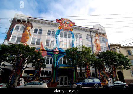 San Francisco, California, USA - 21st May 2015 : Front view of the Women's building with his decorated facade in Mission District in San Francisco, US Stock Photo