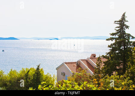 Drage, Zadar, Croatia, Europe - Beautiful backlight at the coastline of Drage Stock Photo