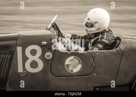 1928 Lea Francis Hyper with driver Jeremy Brewster during the John Duff Trophy race at the 77th Goodwood GRRC Members Meeting, Sussex, UK. Stock Photo