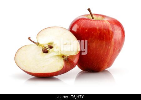 Whole and half red apples isolated on white background Stock Photo