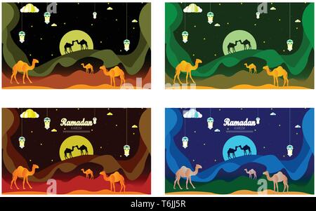 Abstract Ramadan Kareem decorative banners set vector - Vector Stock Vector