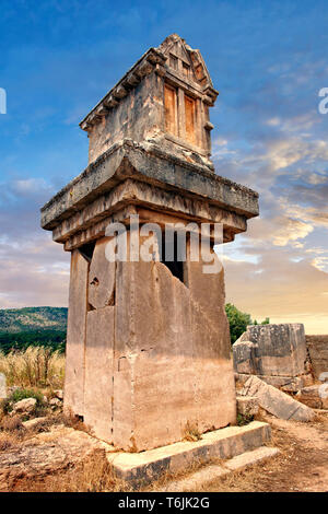 A Lycian  marble pillar tomb from 480-470 B.C.  Xanthos, UNESCO World Heritage Archaeological Site, Turkey Stock Photo