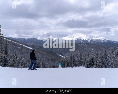 People skiing and preparing to ski at Keystone Ski Resort, Keystone, Colorado, USA. Stock Photo