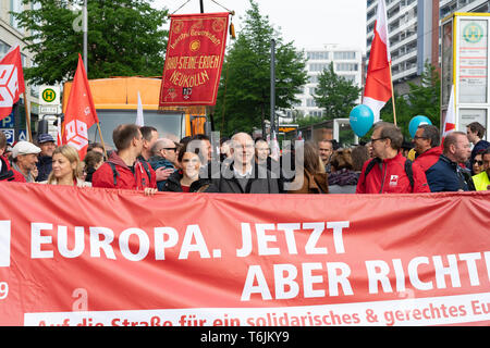 BERLIN - MAY 01, 2019: Traditional May Day demonstration of workers' solidarity. International Workers' Day. Governing Mayor of Berlin - Michael Müller Stock Photo