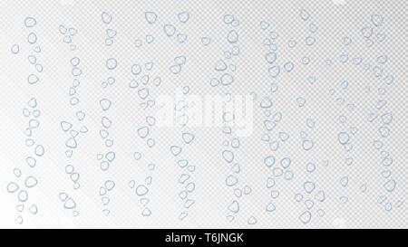 Accumulation of blue water drops on transparent background. Condensation of liquid on the surface. Stock Vector