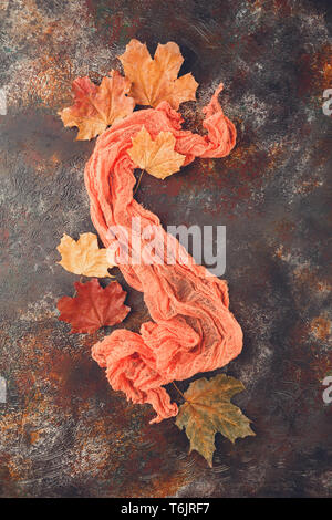 Autumn composition with pine cones and maple leaves Stock Photo