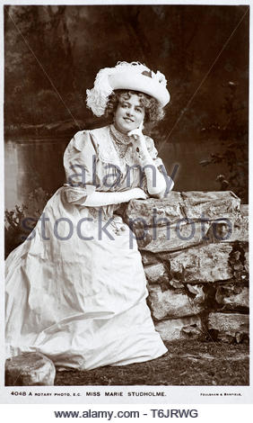 Marie Studholme portrait, 1872 – 1930, was an English actress and singer known for her supporting and sometimes starring roles in Victorian and Edwardian musical comedy, vintage real photograph postcard from 1905 Stock Photo