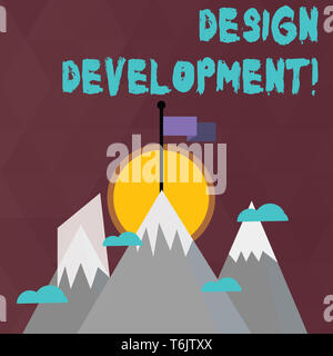 Conceptual hand writing showing Design Development. Concept meaning technical aspects of materials and building systems Three High Mountains with Snow Stock Photo