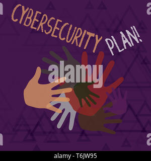 Text sign showing Cybersecurity Plan. Business photo text Techniques of protecting computer and system from attacks Color Hand Marks of Different Size Stock Photo