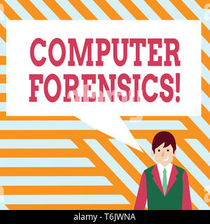 Handwriting text writing Computer Forensics. Conceptual photo the investigative analysis techniques on computers Businessman Smiling and Talking with  Stock Photo