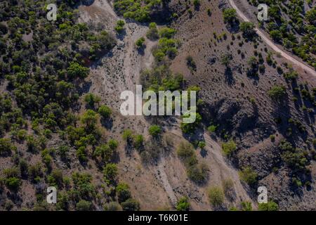 Aerial view of the Sierra Chivato and Rancho Los Alisos in the municipality of Santa Cruz Sonora during the Madrean Discovery Expedition. GreaterGood.org (Photo: LuisGutierrez / NortePhoto)..  Vista aerea de la Sierra Chivato y rancho los Alisos en el municipio de Santa Cruz Sonora durate la Madrean Discovery Expedition. GreaterGood.org (Photo:LuisGutierrez/NortePhoto) Stock Photo