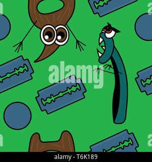 Angry razor and scared beard seamless pattern. vector illustration Stock Vector