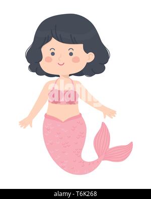 Cute Mermaid Girl pink vector illustration cartoon character design isolated on white background Stock Vector