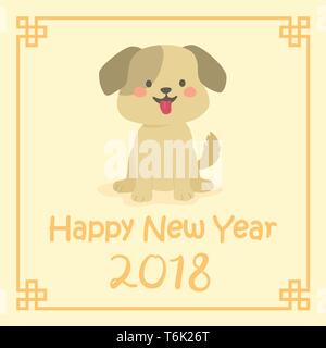 Chinese New Year 2018 Cute Dog Zodiac Character Vector Illustration Cartoon Greeting Card Stock Vector
