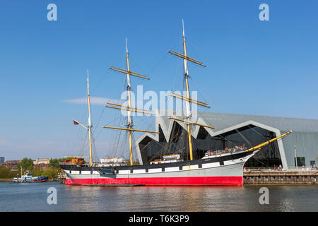 Glenlee tall ship, built in 1896, a three masted barque,  now berthed on the River Clyde at the Riverside transport museum, Glasgow, Scotland, UK Stock Photo
