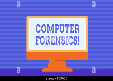 Conceptual hand writing showing Computer Forensics. Concept meaning the investigative analysis techniques on computers Desktop Computer Colorful Monit Stock Photo