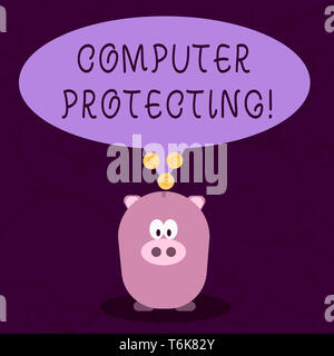 Word writing text Computer Protecting. Business photo showcasing protecting computer against unauthorized intrusions Color Speech Bubble with Gold Eur Stock Photo