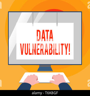 Word writing text Data Vulnerability. Business photo showcasing weakness of a data which can be exploited by an attacker Hands on Mockup Keyboard Fron Stock Photo