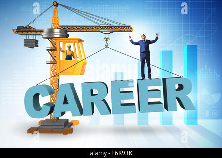 The businessman in career progression concept with crane Stock Photo