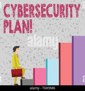 Handwriting text Cybersecurity Plan. Conceptual photo Techniques of protecting computer and system from attacks Businessman Carrying a Briefcase is in Stock Photo