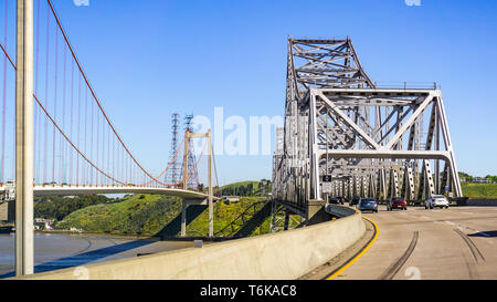 Carquinez Bridge on a sunny day, Interstate 80, North San Francisco bay, California Stock Photo