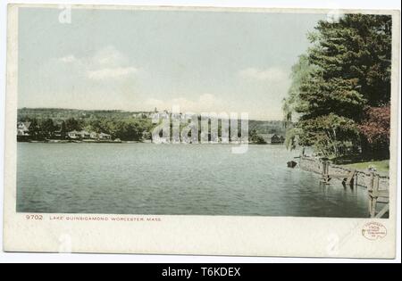 Detroit Publishing Company vintage postcard of Lake Quinsigamond, Worcester, Massachusetts, 1914. From the New York Public Library. () Stock Photo