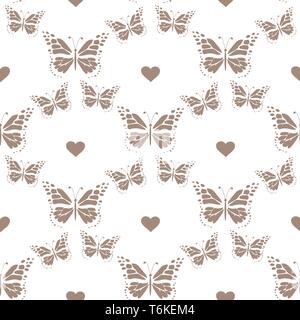 Set of hand drawn butterflies. Entomological collection of highly detailed hand drawn butterflies. Retro vintage style. Seamless pattern. Vector illus Stock Vector