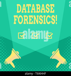 Handwriting text Database Forensics. Conceptual photo identifying transactions within a database system Blank Double Spotlight Crisscrossing Upward fr Stock Photo
