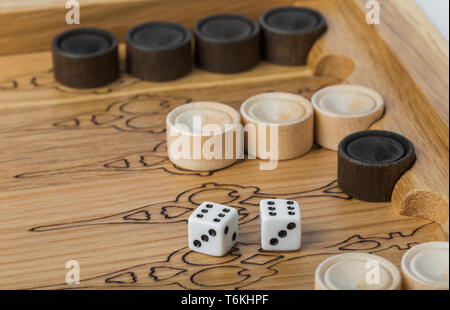 Backgammon playing field and dices Stock Photo