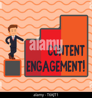 Word writing text Content Engagement. Business photo showcasing action a user takes on a given piece of content Happy Businessman Presenting Growth an Stock Photo