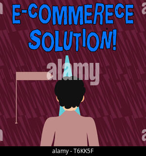 Text sign showing E Commerce Solution. Business photo showcasing Software used by business in selling products online Man Facing the Distance Ahead an Stock Photo