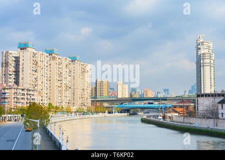 Skyline of Shanghai, architecture along the river canal. China Stock Photo