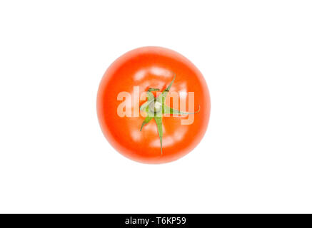 Red tomato levitate in air on white background. Concept of vegetable levitation. Stock Photo