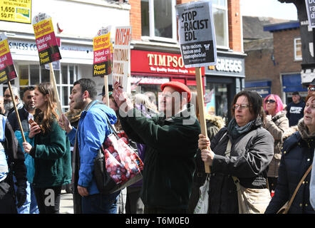 An anti racist protestors confronting The English Defence. Picture by DAVID BAGNALL Stock Photo