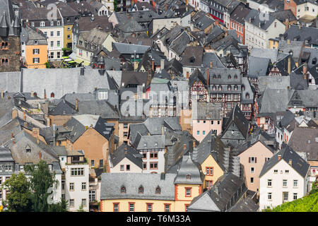 Aerial view of BernKastel-Kues at the river Moselle in Germany Stock Photo