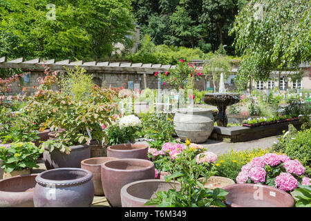 Garden center with big stone flower pots Stock Photo