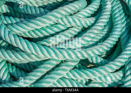 Nylon rope at a ship in the harbor Stock Photo