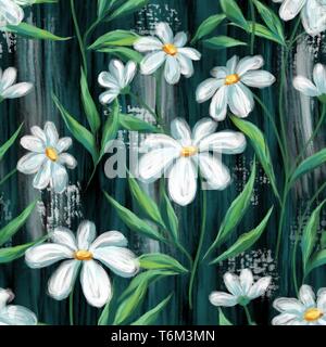 Seamless pattern with chamomiles Stock Photo