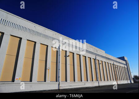 The former Littlewoods Pools building on Edge Lane Liverpool. The Art Deco building was built in 1938 and is to be used by Twickenham film .Studios Stock Photo