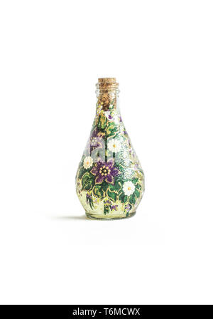 Decorated bottle of traditional plum brandy rakija - isolated on white background Stock Photo