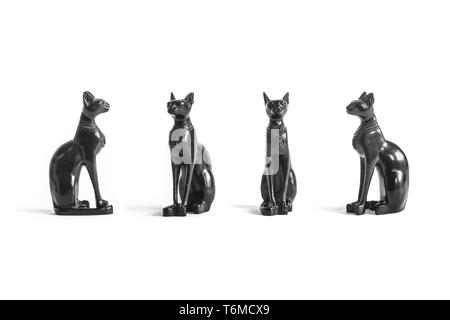 Egyptian cat statues isolated on white background - set Stock Photo