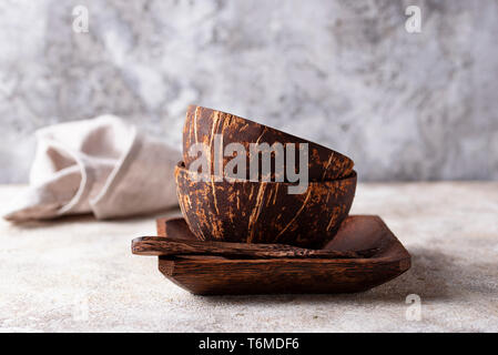 Bowls made  from coconuts shell Stock Photo