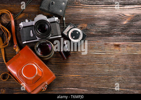 Exposure meter and retro camera Stock Photo