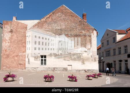 Mural of Tartu University on Lossi Street in Tartu Stock Photo
