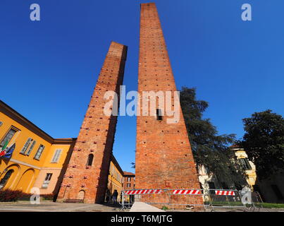 The twins medieval towers in Pavia, Lombardy, Italy. Stock Photo