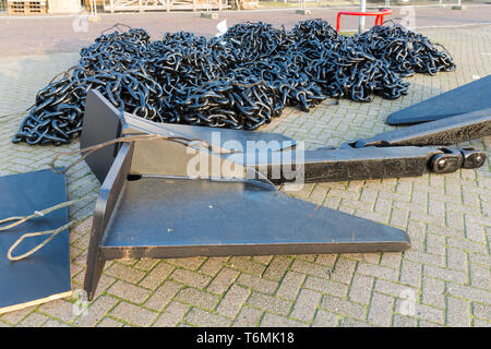 Steel Anchor with chains ready to be shipped Stock Photo